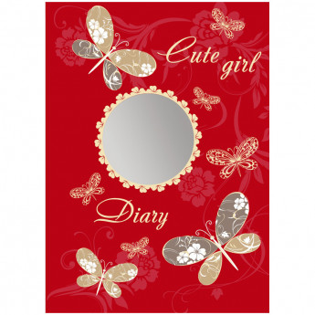 Записная книжка для девочек А6 120л. 7БЦ "Бабочки на красном",с зеркальцем,тисн. фольгой,одноцв.печ.
