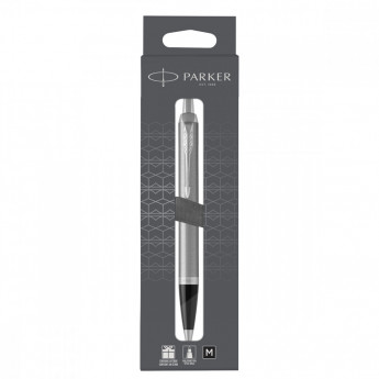 Ручка шариковая Parker 'IM Stainless Steel CT' черная, 1,0мм, кнопочн., подарочная упаковка с европодвесом