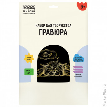Гравюра с эффектом золота ТРИ СОВЫ 'Спящий кот', А5