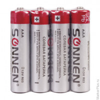 Батарейки SONNEN, AAA (R03), комплект 4 шт., солевые, в спайке, 1,5 В, 451098