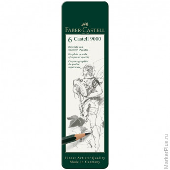 Набор карандашей ч/г Faber-Castell "Castell 9000", 06шт., HB-8B, заточен., метал. кор., комплект 6 шт Набор карандашей ч/г Faber-Castell "Castell 9000", 06шт., HB-8B, заточен., метал. кор., комплект 6 шт