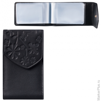 Визитница карманная FABULA "Astra" на 40 визитных карт, натуральная кожа, тиснение, черная, V.50.SL