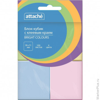 Стикеры ATTACHE Bright colours с клеев. краем 38x51 компле кт 4 цвета 100л